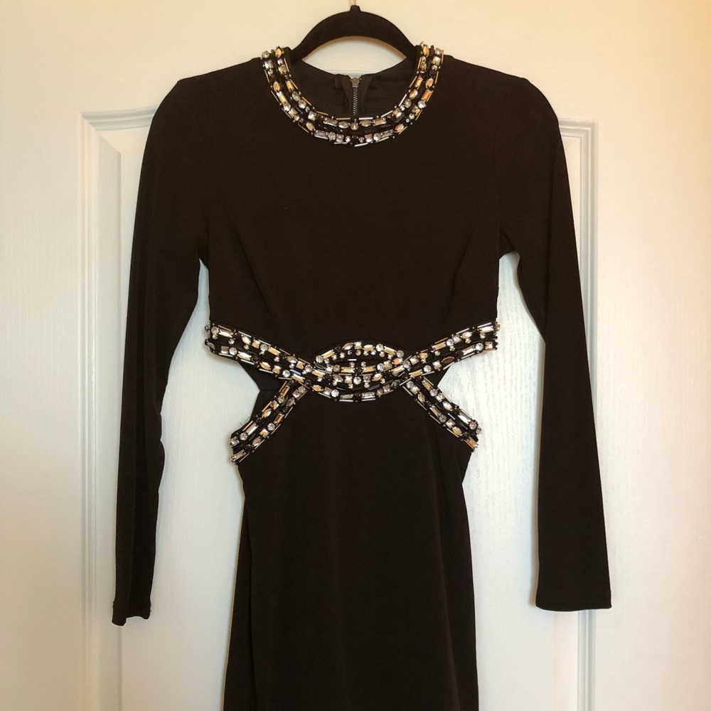 Jodi Kristopher Black Cocktail Dress w/ Beading